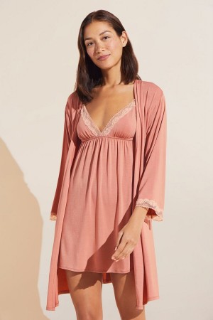 Eberjey Flora TENCEL™ Modal 3/4 Sleeve Women Robe Rose Pink | CUG7127NN