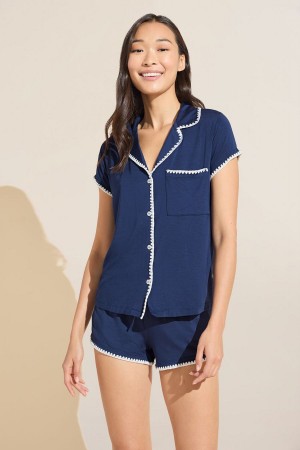 Eberjey Frida TENCEL™ Modal Shortie Short PJ Set Women Pajamas Navy White | DEG1236UH