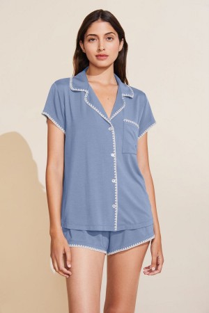 Eberjey Frida TENCEL™ Modal Shortie Short PJ Set Women Pajamas Blue White | CHC5726BD