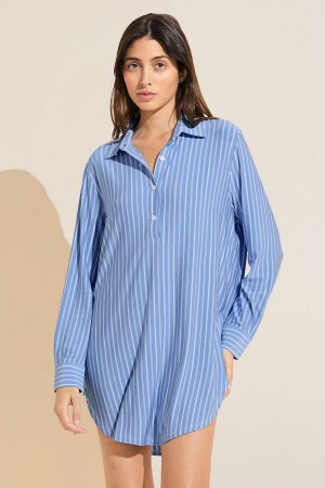 Eberjey Gisele Printed TENCEL™ Modal Boyfriend Sleepshirt Women Pajamas Blue White | IPX7746YR