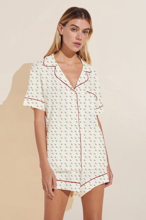 Eberjey Gisele Printed TENCEL™ Modal Relaxed Short PJ Set Women Pajamas White Red | HBF8758GV