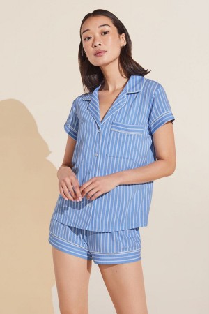 Eberjey Gisele Printed TENCEL™ Modal Shortie Short PJ Set Women Pajamas Blue White | BFS9744JP