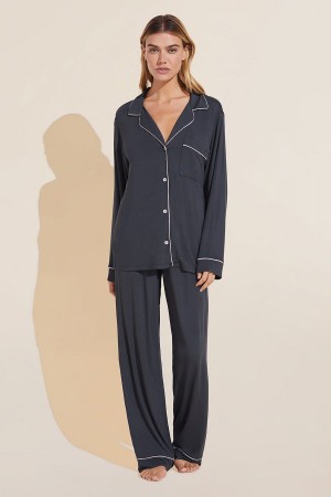 Eberjey Gisele TENCEL™ Modal Long PJ Set Women Pajamas Deep Grey Pink | NHI3645FZ