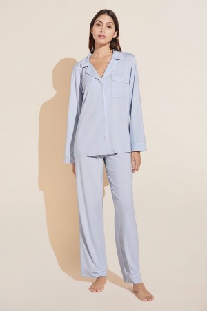 Eberjey Gisele TENCEL™ Modal Long PJ Set Women Pajamas Blue White | BZU5248XG