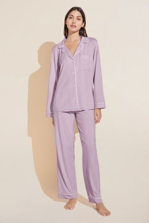 Eberjey Gisele TENCEL™ Modal Long PJ Set Women Pajamas Purple White | GFI1030IM