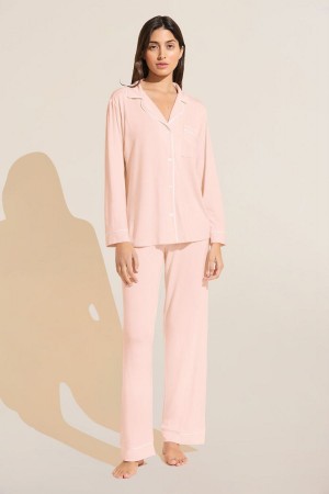 Eberjey Gisele TENCEL™ Modal Long PJ Set Women Pajamas Pink White | GKC8280ZU