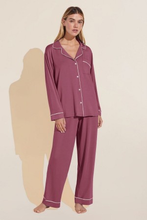 Eberjey Gisele TENCEL™ Modal Long PJ Set Women Pajamas Red White | IFW8849VV