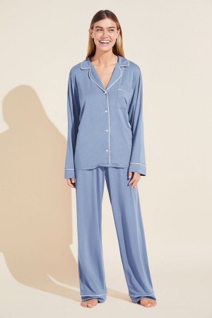 Eberjey Gisele TENCEL™ Modal Long PJ Set Women Pajamas Blue White | BAI5271UO