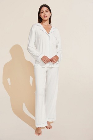 Eberjey Gisele TENCEL™ Modal Long PJ Set Women Pajamas White Blue | NMQ2138ZC