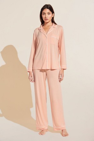 Eberjey Gisele TENCEL Modal Long PJ Set Women Pajamas Coral White | PCU5469UV