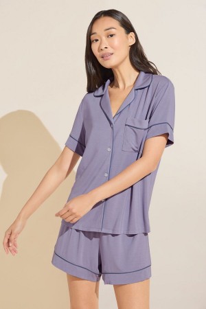 Eberjey Gisele TENCEL™ Modal Relaxed Short PJ Set Women Pajamas Purple Blue | HJU9724NU