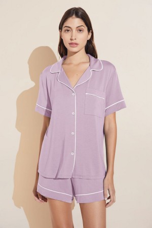 Eberjey Gisele TENCEL™ Modal Relaxed Short PJ Set Women Pajamas Purple White | HUV5959AR