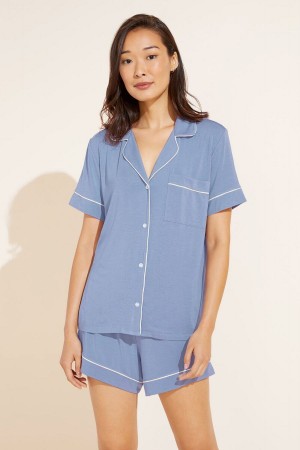 Eberjey Gisele TENCEL™ Modal Relaxed Short PJ Set Women Pajamas Blue White | SHR4334BH