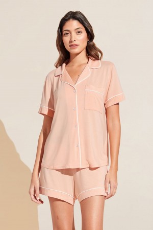 Eberjey Gisele TENCEL Modal Relaxed Short PJ Set Women Pajamas Coral White | UML10041VV