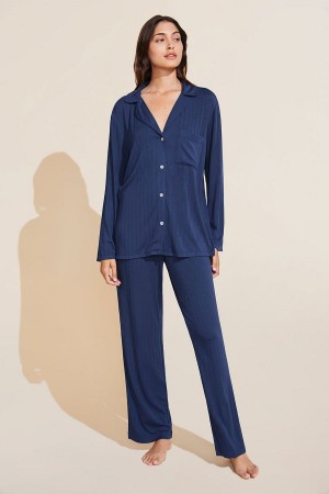 Eberjey Gisele TENCEL™ Modal Rib Long PJ Set Women Pajamas Navy | IJG1765TY