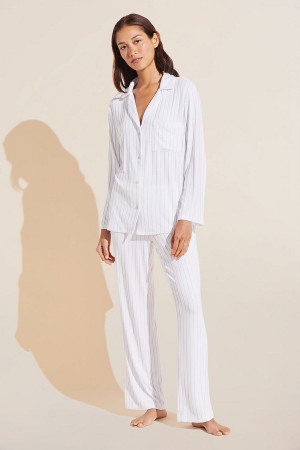 Eberjey Gisele TENCEL™ Modal Rib Long PJ Set Women Pajamas White | CJG6326JY