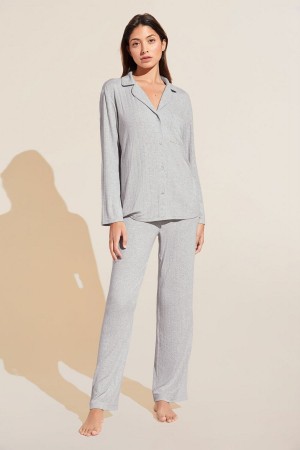 Eberjey Gisele TENCEL™ Modal Rib Long PJ Set Women Pajamas Light Grey | PDX2756OL