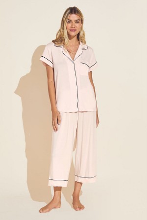 Eberjey Gisele TENCEL™ Modal Short Sleeve Cropped PJ Set Women Pajamas Pink Black | ALR6765GG