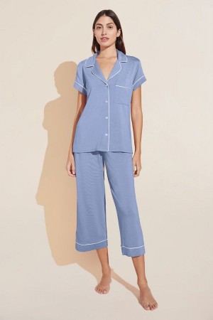 Eberjey Gisele TENCEL™ Modal Short Sleeve Cropped PJ Set Women Pajamas Blue White | HMJ21WY