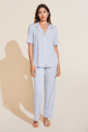 Eberjey Gisele TENCEL™ Modal Short Sleeve & Pant PJ Set Women Pajamas Blue White | RQI928VG