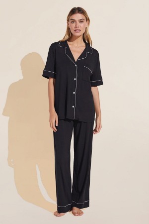 Eberjey Gisele TENCEL™ Modal Short Sleeve & Pant PJ Set Women Pajamas Black Pink | CJD4049FU