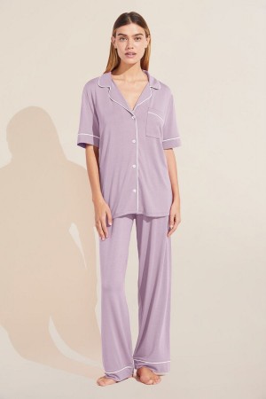 Eberjey Gisele TENCEL™ Modal Short Sleeve & Pant PJ Set Women Pajamas Purple White | UWX5834TB