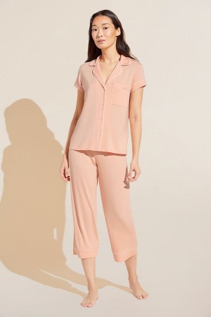 Eberjey Gisele TENCEL Modal Short Sleeve Cropped PJ Set Women Pajamas Coral White | GMX8694UZ