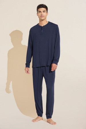 Eberjey Henry TENCEL™ Modal Long PJ Set Men Pajamas Navy | GXP8741QB