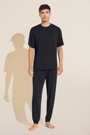 Eberjey Henry TENCEL™ Modal Short Sleeve & Pant PJ Set Men Pajamas Black | JGX4639JS