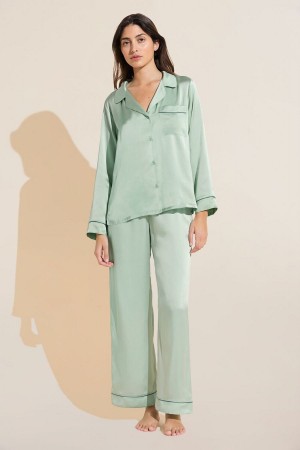 Eberjey Inez Washable Silk Long PJ Set Women Pajamas Green | DOG3727JO