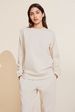 Eberjey Luxe Sweats Women Sweatshirt White | EYW8943VD