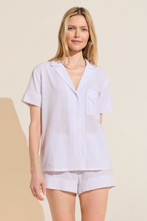 Eberjey Nautico Shortie Short PJ Set Women Pajamas White Purple | NRP8171DL