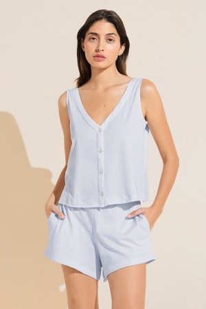 Eberjey Organic Pima Cotton Tank & Short PJ Set Women Pajamas Blue | MAM1148LN