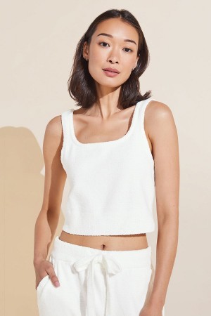 Eberjey Recycled Boucle Cropped Women Tank Top White | JLL8356VW