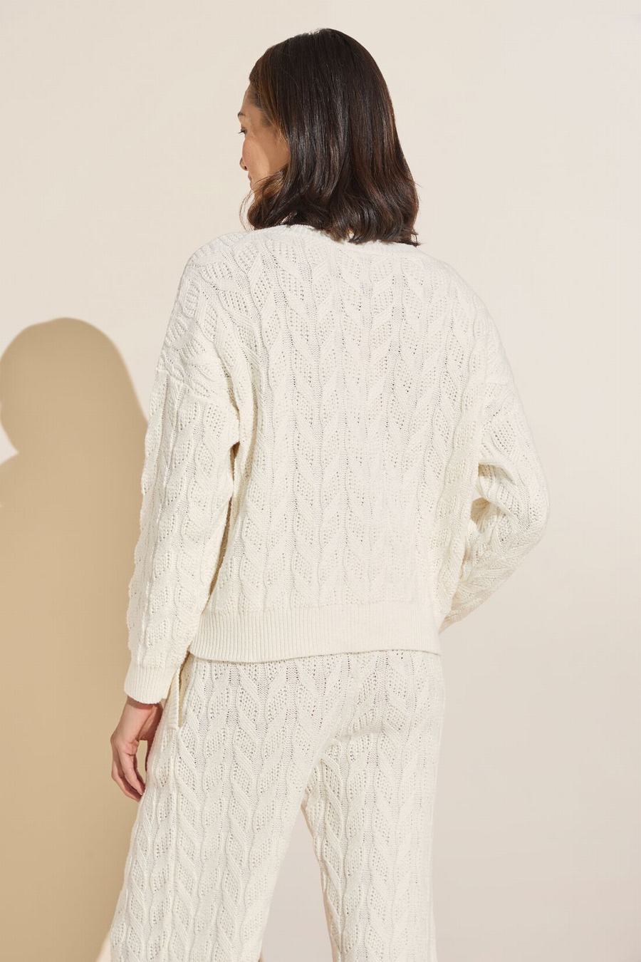 Eberjey Cable Knit Recycled Sweater Crewneck Women Cardigan White | LAA9818LS