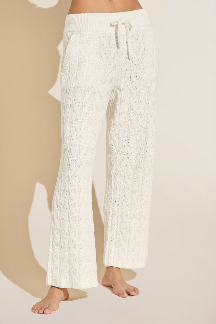 Eberjey Cable Knit Recycled Sweater Straight Leg Women Pants White | VZL7475WX