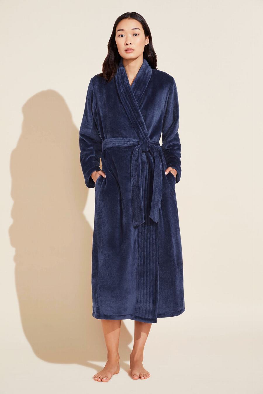 Eberjey Chalet Recycled Plush Women Robe Navy | YYI6959OA