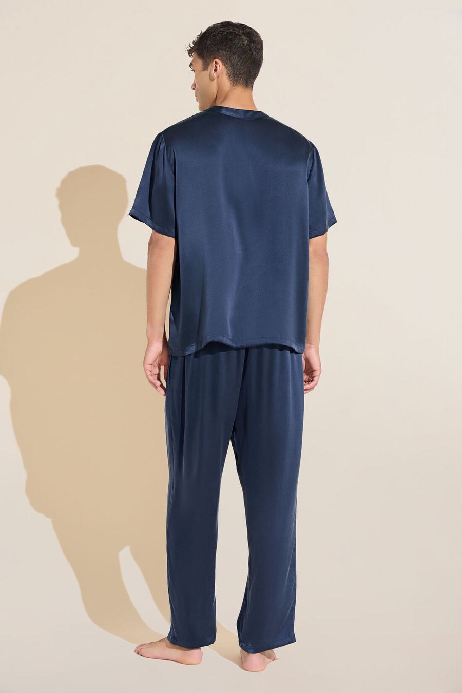 Eberjey Charles Washable Silk Short Sleeve & Pant PJ Set Men Pajamas Navy | HGR6655PY