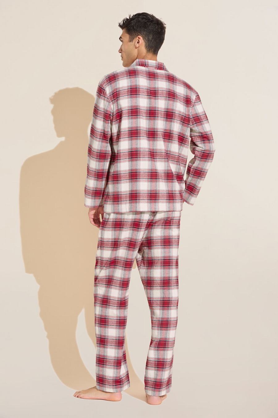 Eberjey Flannel Long PJ Set Men Pajamas Red White | ONP4747NA