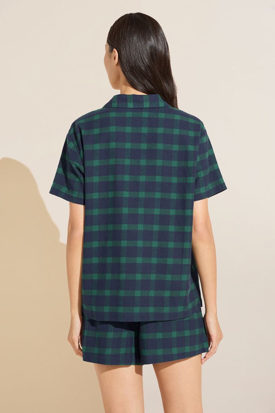 Eberjey Flannel Short PJ Set Women Pajamas Navy Green | LTB2096QR