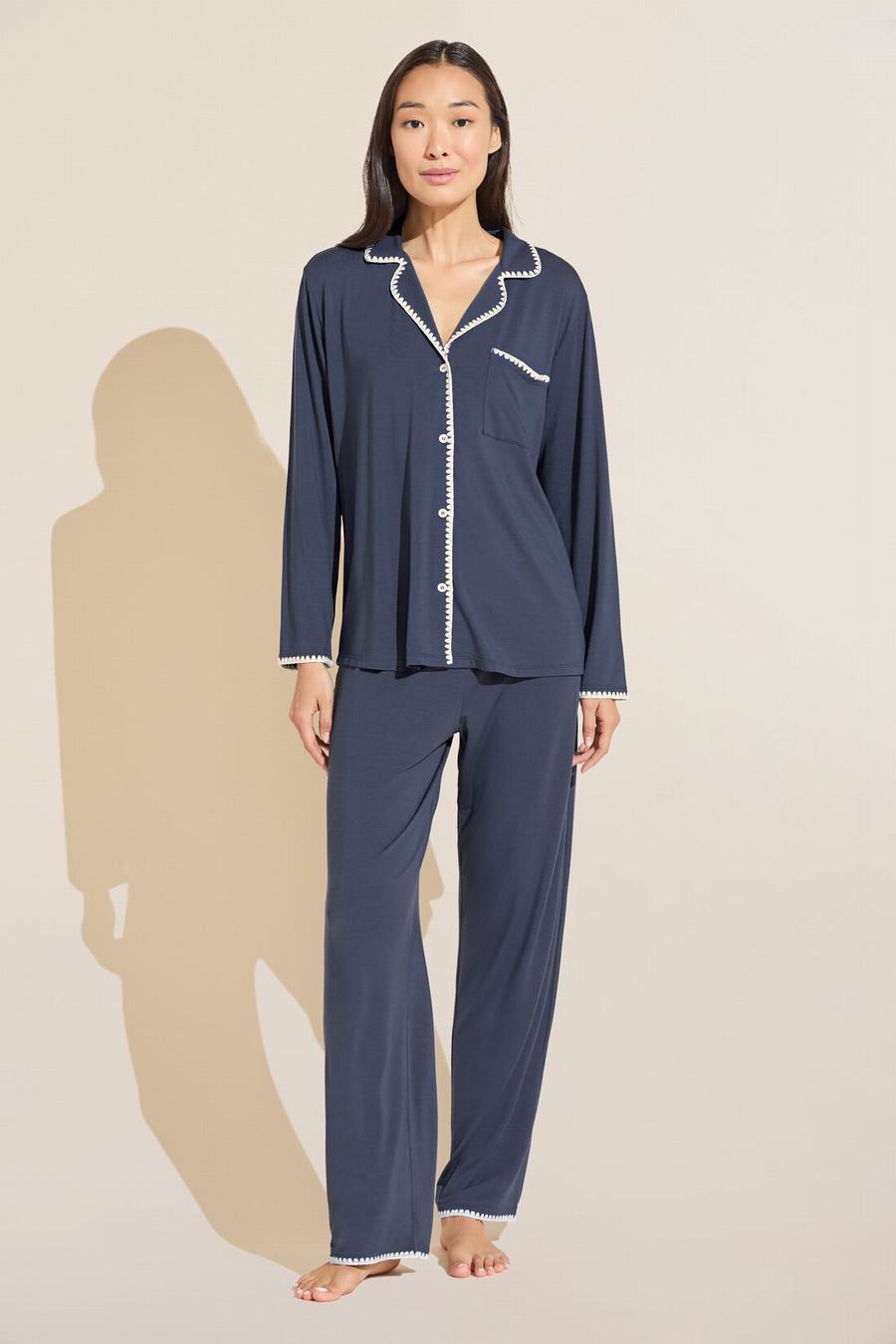 Eberjey Frida TENCEL™ Modal Long PJ Set Women Pajamas Blue White | BCP995MN