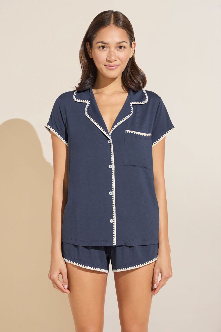 Eberjey Frida TENCEL™ Modal Shortie Short PJ Set Women Pajamas Blue White | VLT678QG