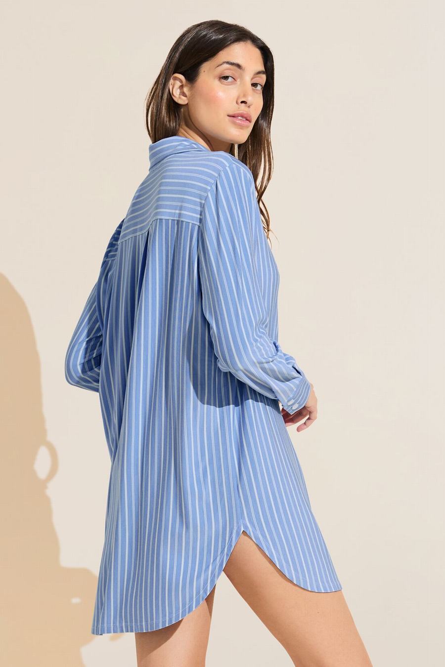 Eberjey Gisele Printed TENCEL™ Modal Boyfriend Sleepshirt Women Pajamas Blue White | IPX7746YR