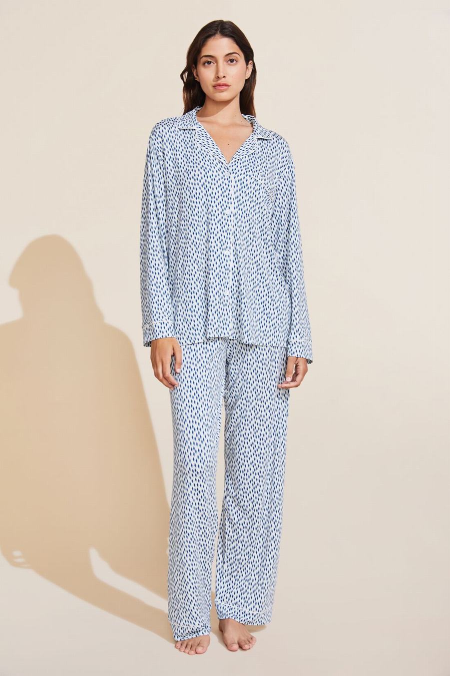 Eberjey Gisele Printed TENCEL™ Modal Long PJ Set Women Pajamas Blue White | IPR1369AO