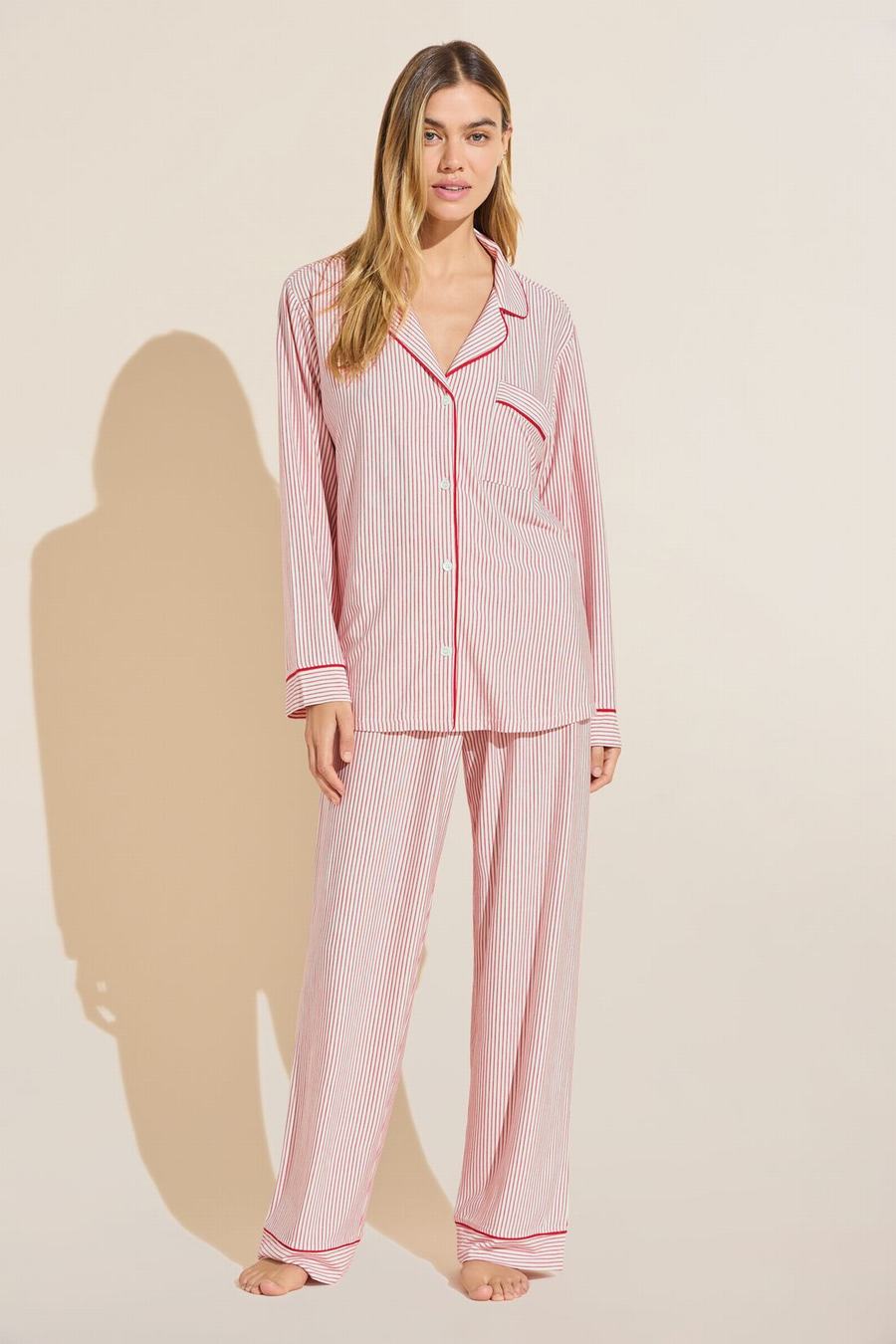 Eberjey Gisele Printed TENCEL™ Modal Long PJ Set Women Pajamas Pink Red White | GLY4895LO