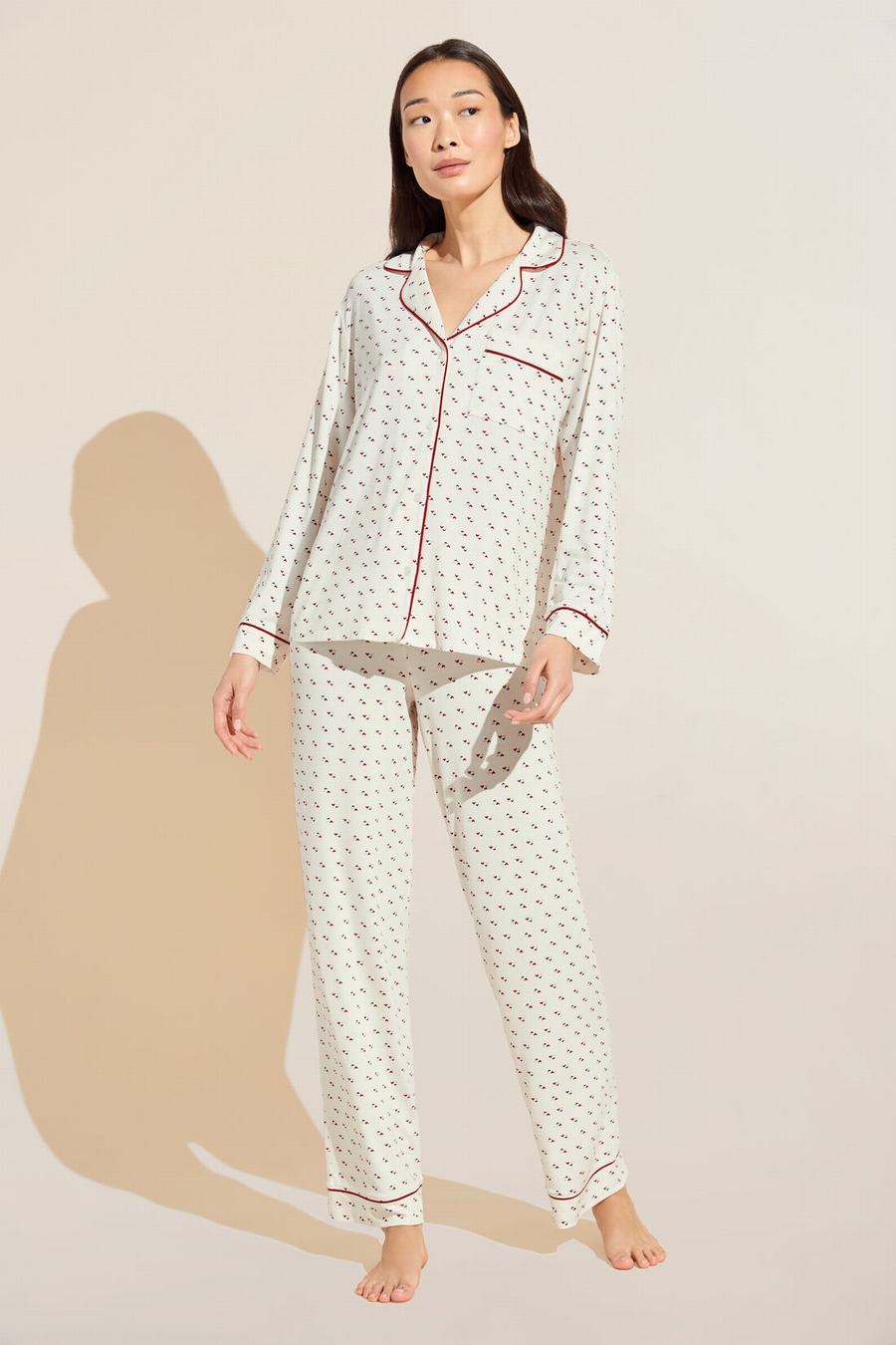 Eberjey Gisele Printed TENCEL Modal Long PJ Set Women Pajamas White Red | FOP7577MV