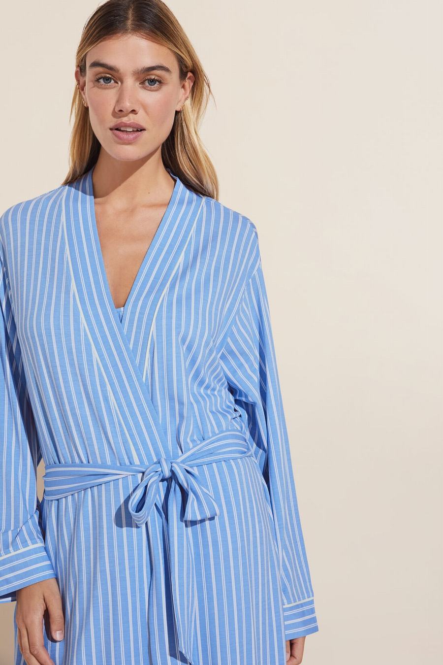 Eberjey Gisele Printed TENCEL™ Modal Long Women Robe Blue | WYU8297IK