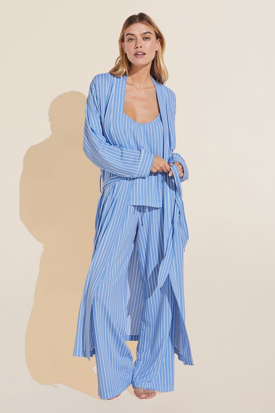 Eberjey Gisele Printed TENCEL™ Modal Long Women Robe Blue | WYU8297IK