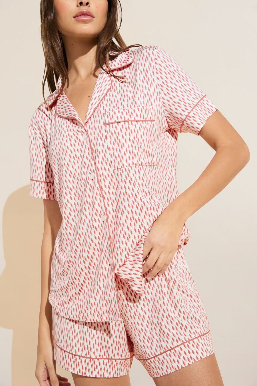 Eberjey Gisele Printed TENCEL™ Modal Relaxed Short PJ Set Women Pajamas Dark Red Pink White | VIF9195PQ