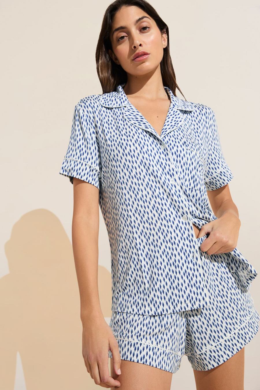 Eberjey Gisele Printed TENCEL™ Modal Relaxed Short PJ Set Women Pajamas Blue White | QSN3290LH